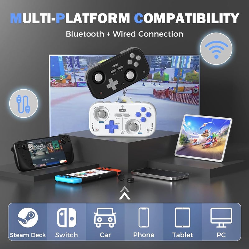 IINE Retro Pocket Wireless Game Controller – Compact Gamepad with Hall Effect Joysticks, Customizable Buttons, 1000Hz Polling Rate – Compatible with PC, Switch, Mobile, Steam Deck, Tablet (Black) - Image 4